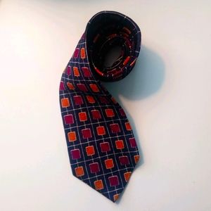 VTG Byblos Burgundy Mustard Squares 100% Silk Tie